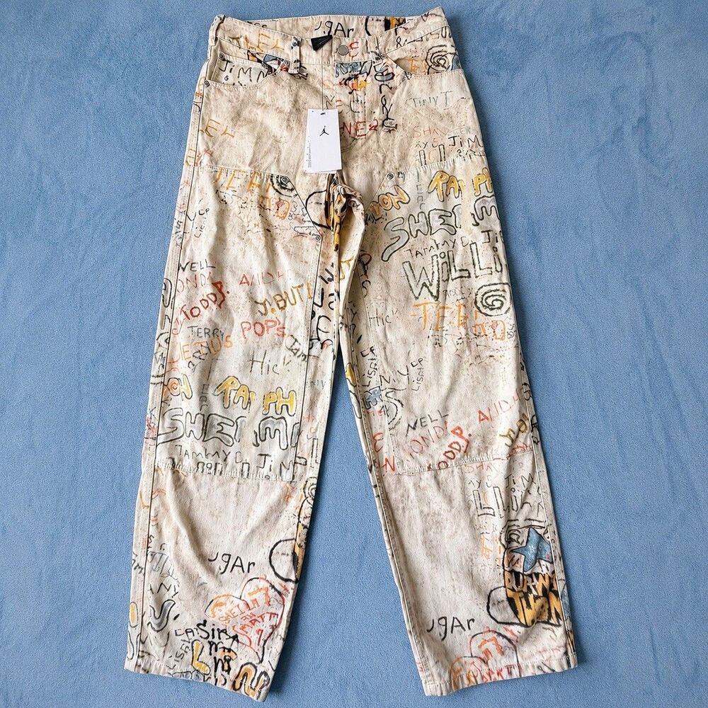 Air Jordan Men’s Loose Fit Graffiti Denim Jeans Pants Size 32 HV0085-203 NWT